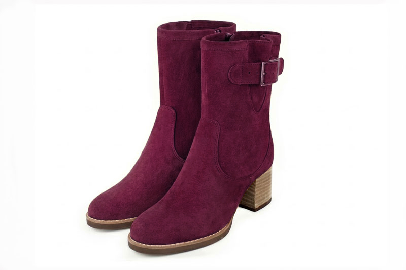 Classic leather ankle boots featuring adjustable side buckles and sleek hardware for secure support and timeless everyday style, in mauve leather with round toe and mid block heel